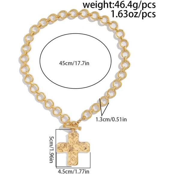 Layered Hammered Gold Cross Pendant Necklace - Bold & Stylish for Any Occasion - Picture 4 of 6